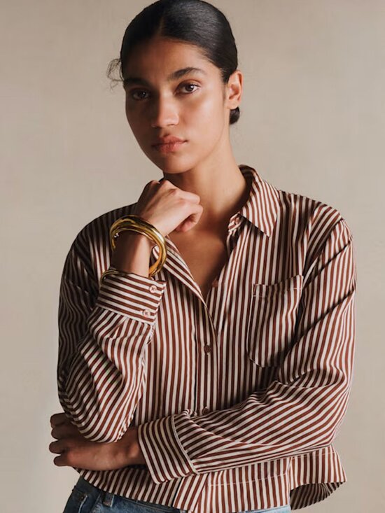 Sezane Tops - Sezane Maella silk shirt EU40, US 8, brown and ecru stripe